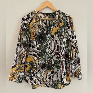 Zara Multicolor Paisley Long Sleeve Blouse
